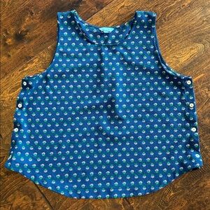 Draper James RSVP Navy Floral side Button-Accent sleeveless Top XL